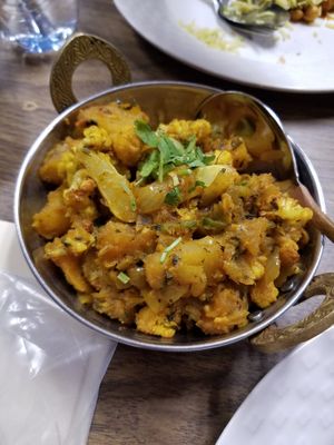 Aloo Gobi with Cauliflower.  I could eat this every day!  I requested mild.   at Rasoi Indian Restaurant in Decatur
