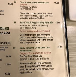menu at Taste of Saigon in Calgary