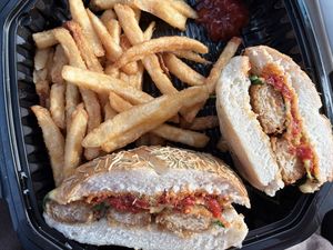 Vegan Vienna chicken sandwich   at Toast Coffee + Kitchen in Long Beach