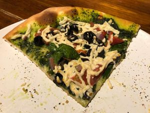 Vegan Greek one slice of personal pizza at Bella Noella's in St Catharines