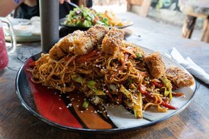 Yakisoba w/ tempe  at El Búho in San Marcos La Laguna