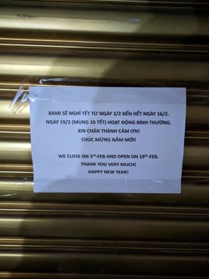 Opens again February 19 2024 at Bami - Maybe closed in Ho Chi Minh City