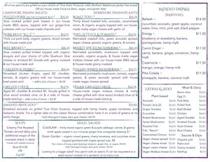 Back page Menu at Urban Forest Bistro in Duncan