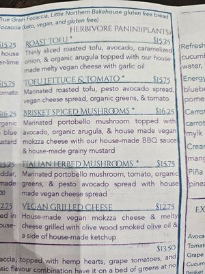 Vegan menu options (Aug 2024) at Urban Forest Bistro in Duncan