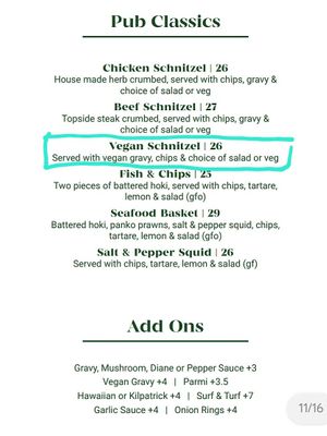 Menu 5 at The Gully Public House and Garden in Tea Tree Gully