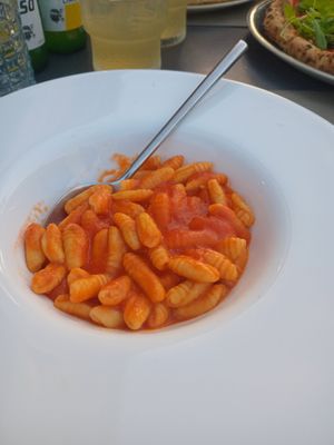 Gnochetti pasta with tomato sauce at Eteria in Posada