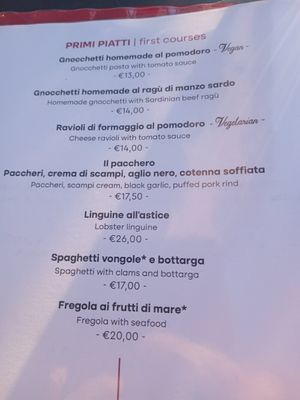 Menue after 6pm at Eteria in Posada