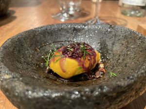 Pumpkin ice cream with balsamic induction  at Wolfs Junge in Hamburg