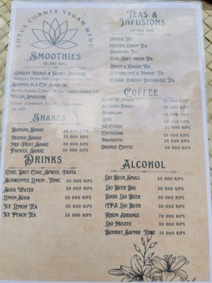 Menu   at Lotus Corner Vegan and Plant Based B&B in Luang Prabang