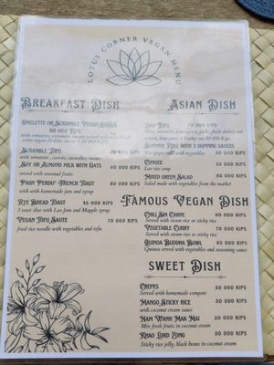 Menu   at Lotus Corner Vegan and Plant Based B&B in Luang Prabang