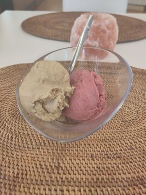 Banana and lingonberry ice creams at Vegelateria in Zurich