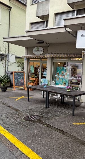 Store front connected to The Sacred vegan restaurant   at Vegelateria in Zurich