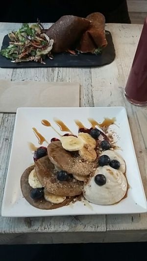 Breakfast wrap and pancakes  at Nama Artisan Raw Foods in West London