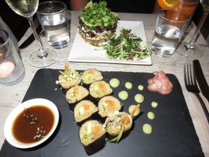 terrine and sushi at Raw vegan restaurant NAMA foods, London at Nama Artisan Raw Foods in West London