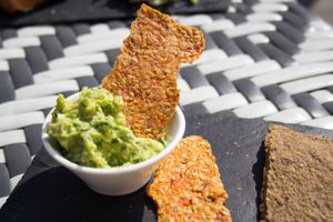 Crackers and guacamole at Nama Artisan Raw Foods in West London
