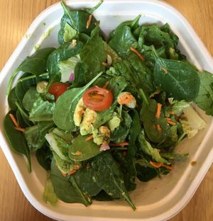 Build-Your-Own raw vegan salad. Admittedly, it’s not much to look at but it hit the spot: Spinach, romaine, avocado, tomatoes, olives, red onion, carrots, squeeze of lemon juice. at sweetgreen in Edina