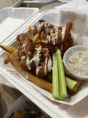 Buffalo shrymp with slaw and chips   at Oh My Cod - Vegan Seafood in Palm Coast