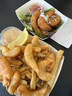 Platter (bottom) and coconut shrimp (top)  at Oh My Cod - Vegan Seafood in Palm Coast