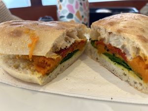 Pumpkin and hummus sandwich   at Kulata Academy Cafe in Yulara