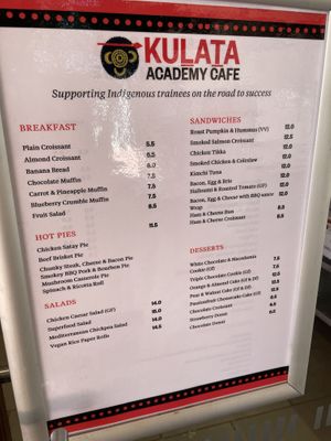 Menu from March 2025  at Kulata Academy Cafe in Yulara