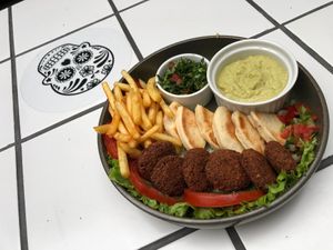 Home Made Falafel and hummus at m'EAT ME Gastro Bar in Sarajevo