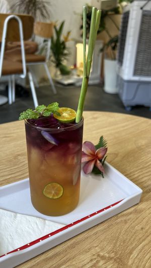 Butterfly pea kumquat iced teaa  at 25s Cafe in Hoi An