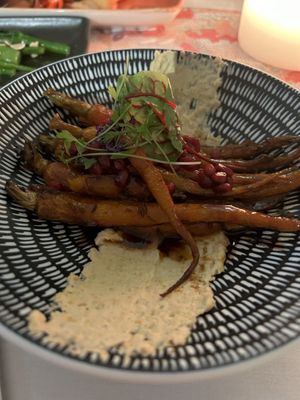 Heirloom carrots with harissa, hummus, and pomegranate   at Arnguli Grill  in Yulara