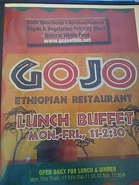menu at Gojo Ethiopian in Nashville