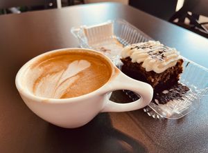 Pistachio mocha latte and vegan/ GF marble cake. Fabulous!   at ContempoRoast Coffee & Roastery in Centerville