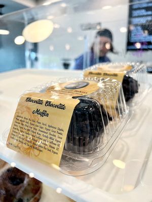 Double chocolate muffin (vegan and GF) from Chubby Bunny bakery  at ContempoRoast Coffee & Roastery in Centerville