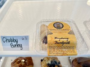 Raspberry thumbprint cookies (vegan and GF) from Chubby Bunny bakery  at ContempoRoast Coffee & Roastery in Centerville