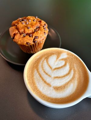 Pumpkin choc chip muffin and Pumpkin spice dirty chai 🎃💕  at ContempoRoast Coffee & Roastery in Centerville