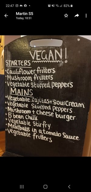 Vegan menu at The Crossroads Inn in Halifax