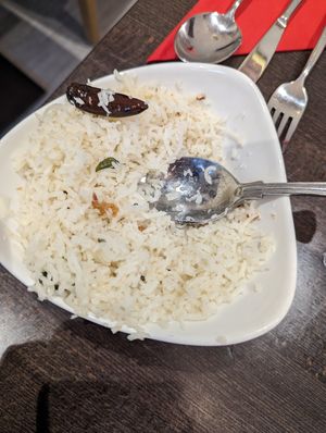 Coconut rice (vegan) at Akash Indian Tandoori Restaurant in Wiltshire