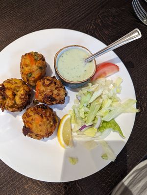 Vegetable pakoda (vegan) at Akash Indian Tandoori Restaurant in Wiltshire