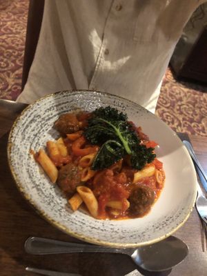 Shittake mushroom meatball penne arriabatta  at 1744 Restaurant in Newton Aycliffe