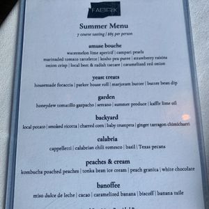 Summer Menu  at Fabrik in Austin