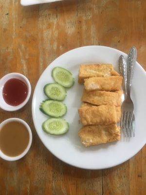 Fried tofu at Mercy House in Phnom Penh
