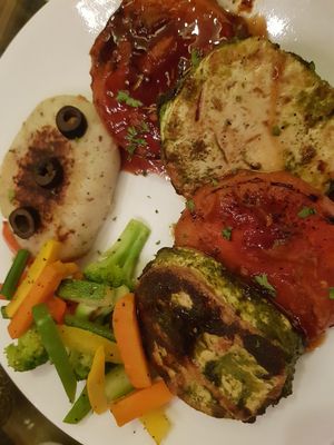 grilled watermelon and tofu with mashed potato and veggies at Carrots - Cloud Kitchen in Bangalore