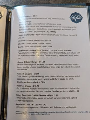 menu at An Talla in Inverness
