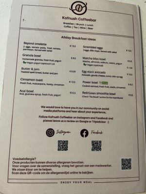 Menu Page 3. Vegan options are clearly indicated    at Coffeebar Kafnush in The Hague