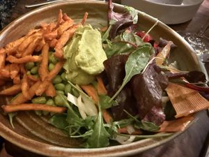Salad and sweet fries   at Roza in Gozo