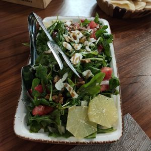 Rucola salad (specify WITHOUT cheese); ours came with cheese although the menu doesn't mention it) at Restorant Arabesque in Tirana