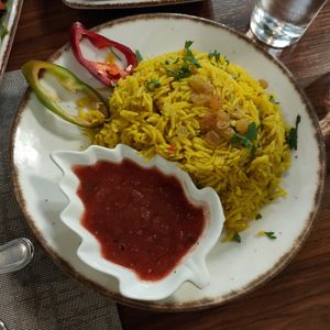 We ordered biryani rice (specify without milk) but might have gotten kabsa rice instead? The waiters kept saying different things at Restorant Arabesque in Tirana