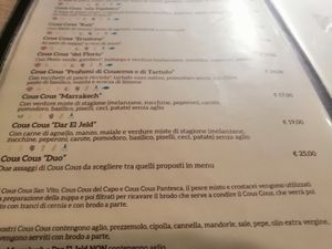 Cous Cous menu at Ristorante Profumi Di Cous Cous in San Vito Lo Capo