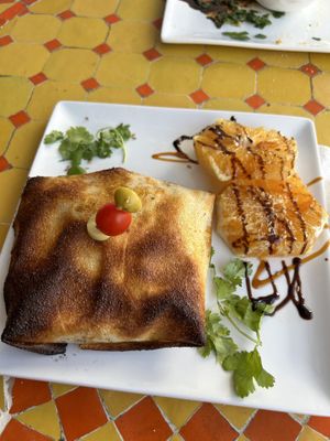 Pastilla with vegetables (zucchini, carrots, onion)  at Shyadma's Vegan Food in Essaouira
