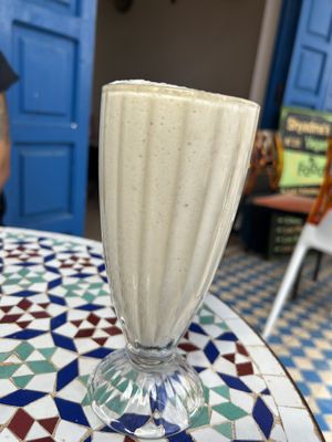 Banana with soy juice  at Shyadma's Vegan Food in Essaouira