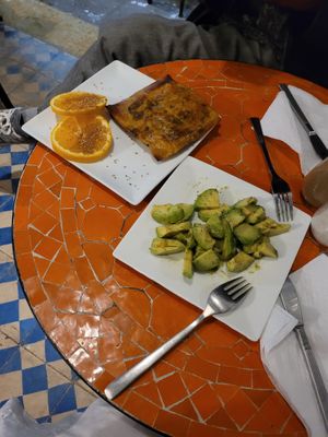 Bastilla and avocado salad (after we've already eaten something)  at Shyadma's Vegan Food in Essaouira