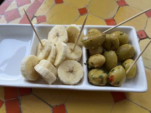 Complimentary starter and breads   at Shyadma's Vegan Food in Essaouira