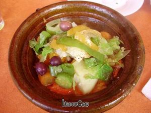 Tagine with preserved lemons and olives at Shyadma's Vegan Food in Essaouira